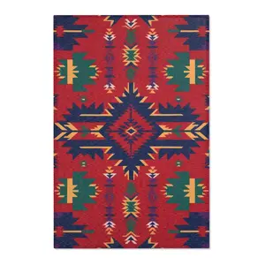 Southwestern Area Rug - Native American Inspired Home Decor Accent, Tribal Pattern Floor Mat, Boho Chic Room Rug, Geometric Design Throw