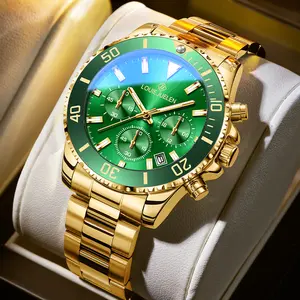 hybrid  watch Men’s  Green Dial Solid Steel Strap Moon Phase Chronograph Watch 24 Hour Date Display with Multi Function Design Business Casual Style with Sophisticated Luxury Perfect Christmas Gift for Boyfriend Husband and Father-721-L-008