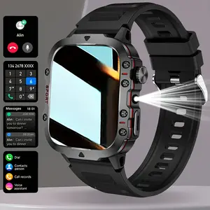 Men's Rugged Outdoor Electronic Smart Watch - Silicone, Rechargeable, Wearable, Durable, Waterproof, Shock-Resistant, Bluetooth Call, Flashlight, Fitness Tracker, Multifunctional Health Monitoring (Black, Khaki)