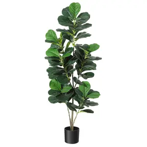 5FT Multi-Branched Trunk Artificial Fiddle Leaf Fig Tree - Waterproof Silk Fake Indoor Plants with Weighted Black Planter Pot, Natural-Look Potted Decor for Home Office, Gift-Ready Floor Plant