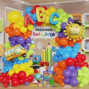 Preschool Graduation Balloon Garland 201Pcs Rainbow Balloon Arch Kit with Sun, School Bus, ABC Foil Balloons for Kindergarten Graduation Party Supplies2026