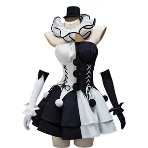 Women's Gothic Harlequin Cosplay Dress, Black and White Jester Costume for Halloween, Theme Parties, and Role-Play, Inspired by Classic Clown Aesthetic