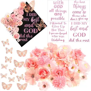 Feifeiya 36 Pcs DIY 2026 Graduation Cap Decorations Accessory Kit Include Faux Flower Heads Graduation Quotes Glitter Stickers 3D Butterfly for Grad Cap Topper DIY Gift(Pink,Inspirational)