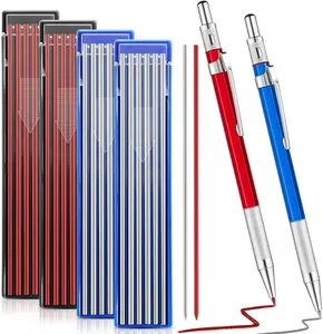 2 Pcs Welders Pencil with 48 PCS round Refills Mechanical Pencils Metal Welding Marker for Tube Pipe Fitter Welder Steel Construction Woodworking (Red, Silver) Gersoniel