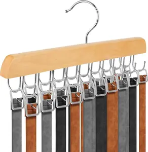 [New Deal] 20-Hook Rotatable Wooden Belt Hanger for Wardrobe Use, 360° Rotating Hanging Organizer with Stainless Steel Hooks, Stores Up to 60 Belts, Ties, Tank Tops and Accessories
