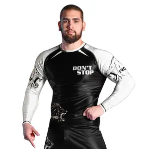 ROAR-INT White-Black Full Sleeve Men’s No-Gi Grappling Fight Wear Compression Rash Guard Shirt