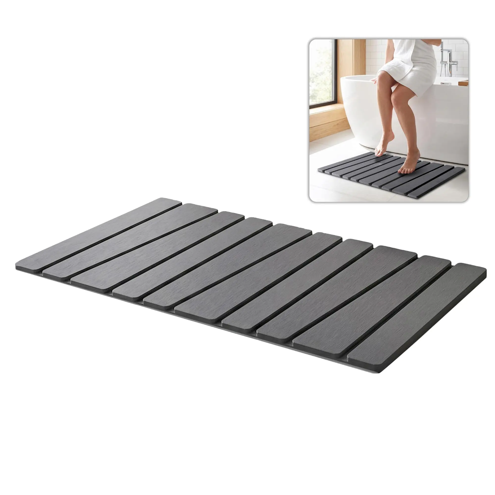 Stone Bath Mat for Bathroom, Diatomaceous Earth Bath Mat, 22 x 15 Inch