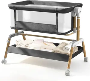 3-in-1 Baby Bassinet, Bedside Sleeper for Newborns, 7-Level Height Adjustable, Rocking Mode with Breathable Mesh, Lockable Universal Wheels & Large Underbed Storage, Portable Travel Baby Crib outdoorfun