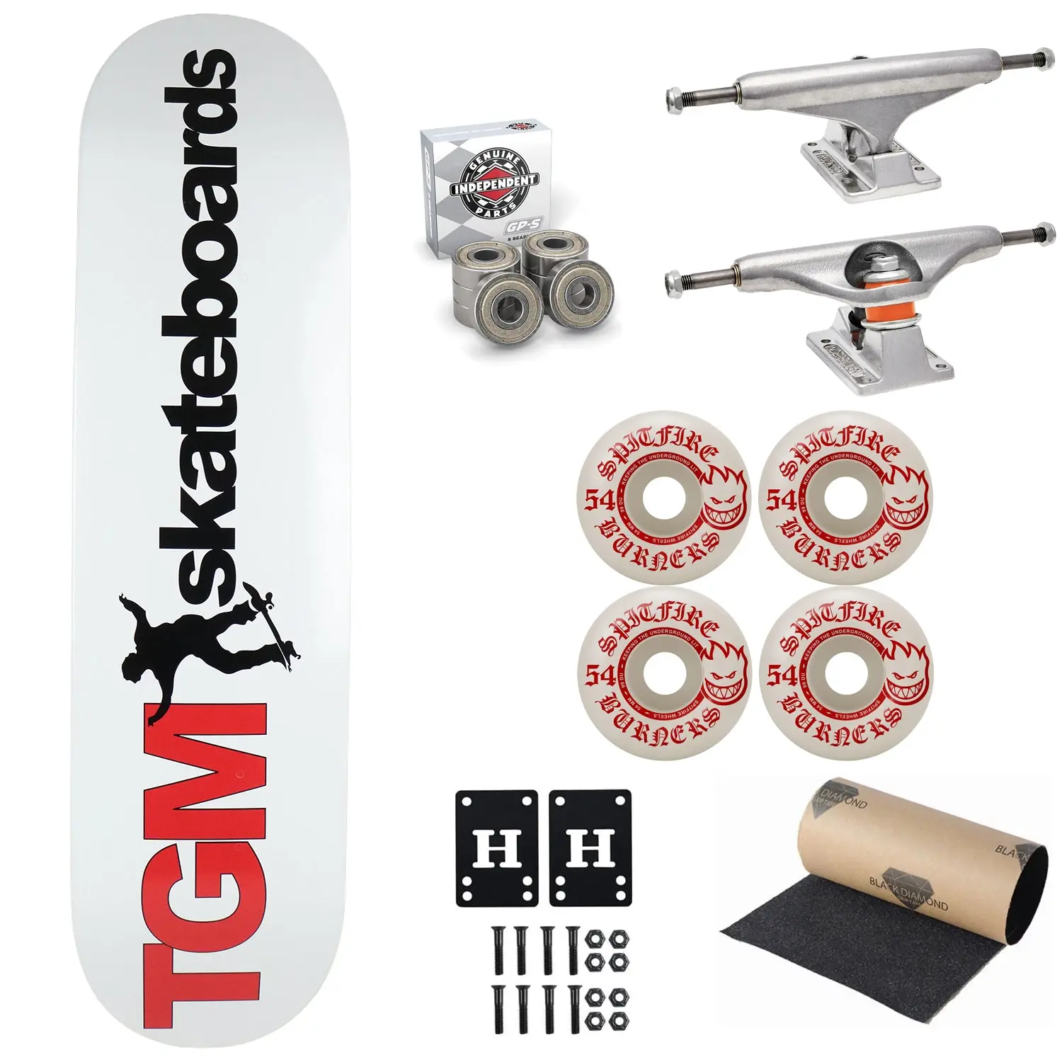 TGM Skateboards Logo Skateboard Complete with Independent Spitfire Upgrade