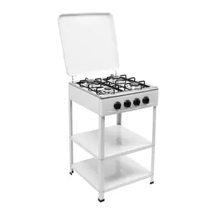 4 Burner Gas Stove White Portable Propane Cooktop for Outdoor Camping RV Home Kitchen with Manual Ignition Storage Shelf 110V US Plug