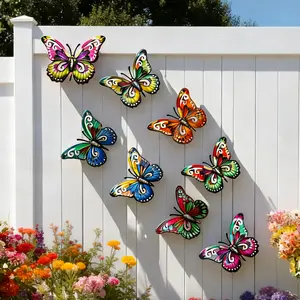 8 PCS Metal Butterfly Wall Art Decor, 3D Colorful Hand-Painted Butterflies Wall Sculptures, Fade-Resistant Metal Wall Decor for Indoor Outdoor Home, Garden, Patio, Yard