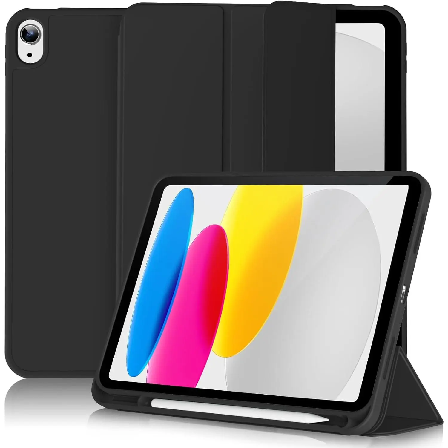 Case for iPad (A16) 11th Generation 11 Inch 2025, iPad 10th Generation 10.9 inch 2022 with Pencil Holder, Slim Trifold Stand TPU  Case, Auto Wake/Sleep, Black