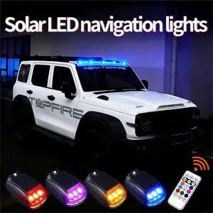 RGB Solar Powered LED Strobe Light Remote Controller Roof Lamp Anti Collision Warning Light for Car Truck SUV Decoration Waterproof