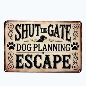 Dog Escape Plan - Retro and Chic Sign - Durable and Bendable Abs Material - Can Be Used Indoors and Outdoors - Perfect for Home, Shop, Office, Etc.