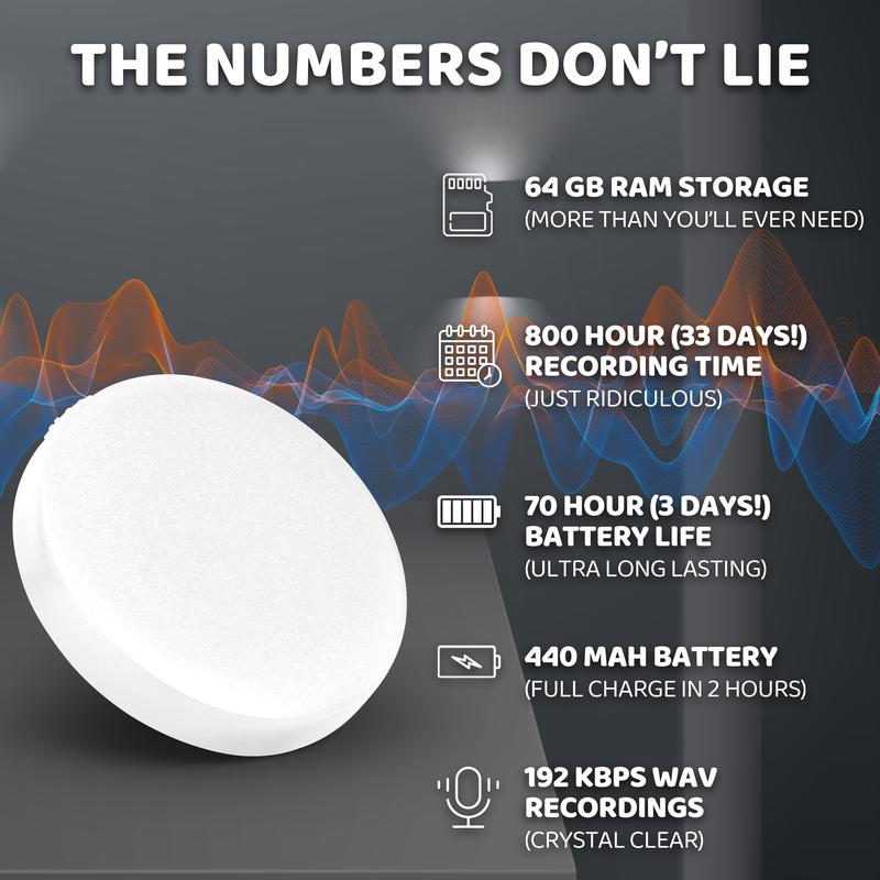 Knight 64GB Voice Activated Recorder + Digital Voice Recorder, Compact Audio Recorder, Audio Recording Device, Grabadora de Audio Digital, White