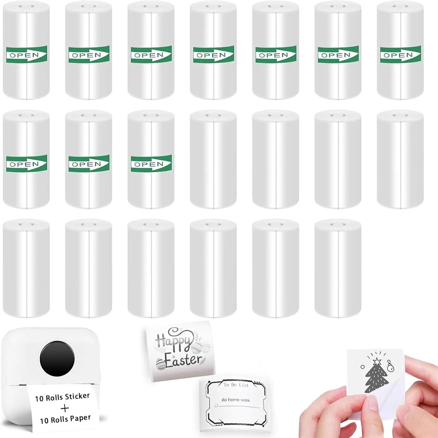 Mini Printer Thermal Sticker Paper, Thermal Labels, Label Printing, Sticky Labels, Labels for Printers, 10 Rolls Adhesive Thermal Paper & 10 Rolls Paper, Suitable for Photos, To-do Lists, Notes
