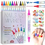 12-Color Dual-Tip Nail Art Pens Set - Upgraded 0.5MM Non-Toxic Quick-Dry Polish Pens with Dotting Tools for Nail Care, DIY Solo Session, At-Home & Salon Use, Teen Girls Gifts & Kid Girl Gifts for Children