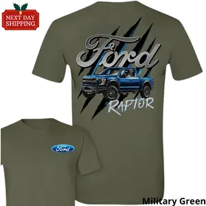Ford Raptor Graphic T-Shirt, Military Green Off Road Truck Tee for Men, Vintage Pickup Car Design, Cotton Automotive Graphic Tee Gift Top Womenswear Black