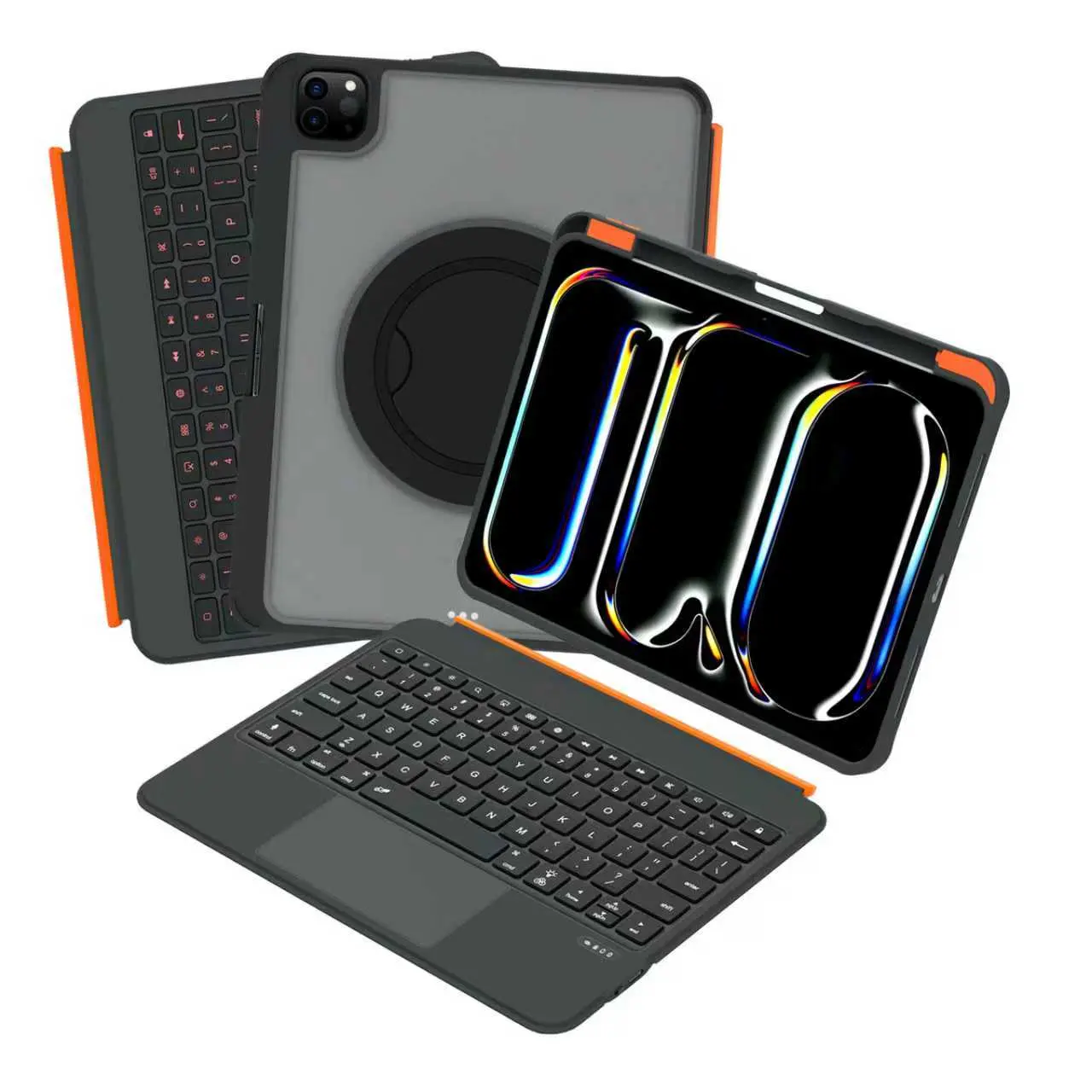 PBSEV 2-in-1 Tablet Case & Multifunctional Wireless Keyboard for 11in/10.9in iPad, 360-Degree Stand, Magnetic Detachable Aluminum Device, RGB Backlit Touchpad, Mobile Accessories, 50h Long Battery, Scratch Resistant