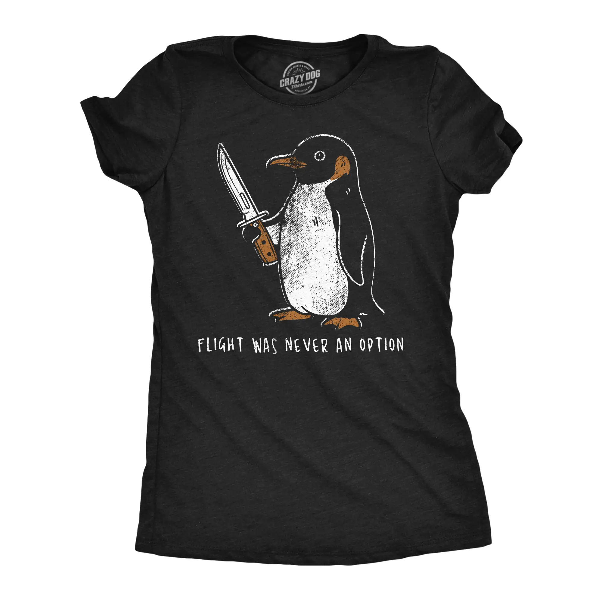 Womens Funny T Shirts Flight Was Never An Option Sarcastic Penguin Tee for Ladies Funny Womens T Shirts Cute Vintage Fashion Casual Ladies T-Shirt Gift Funny Animal Top Women's Novelty Tees Black -