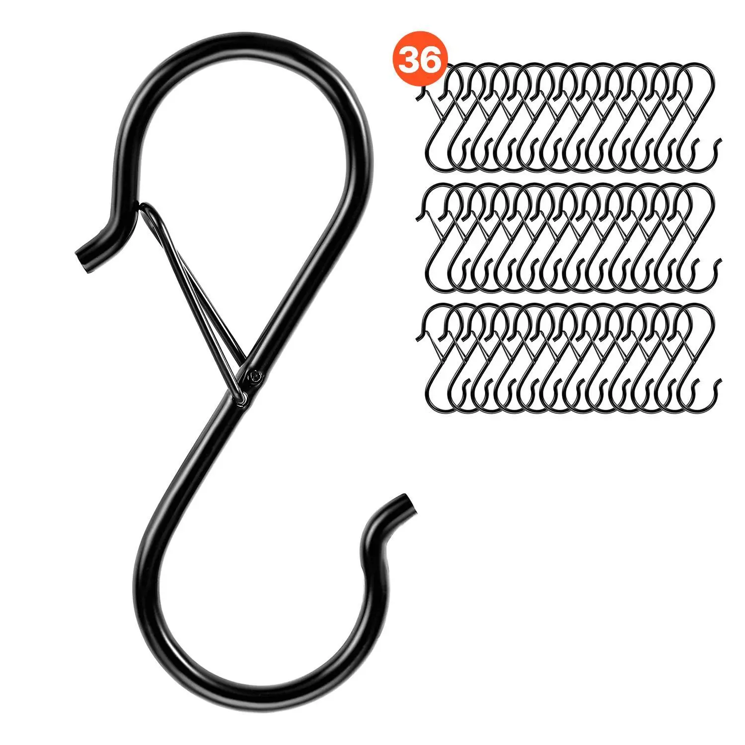 VEVOR Heavy-Duty Load-Bearing Metal Hanging Hooks & Rails - 36-Pack S-Shaped Hooks with Locking Clip, 40 LBS Capacity for 0.85 in Max Bars, Scratch-Resistant Black Organizers for Closet, Kitchen#SohoChic