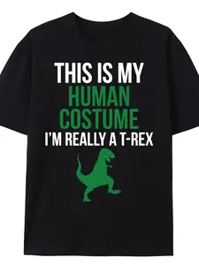 Funny T-Rex Dinosaur Costume Tee| This Is My Human Costume I'm Really a T-Rex - Black with Green Text - Adult Halloween Party Outfit - Soft Breathable Crew Neck - Vintage Style - Regular Fit