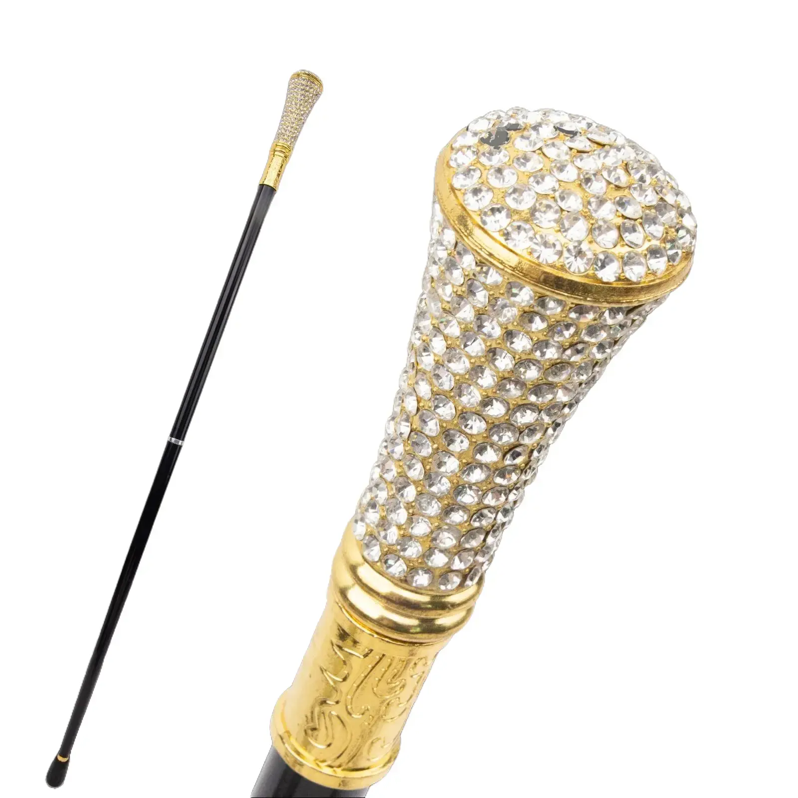 37.8 Inch White Rhinestone Decorative Cosplay Cane, Elegant Stage Party Dress Up Ornament Prop, Alloy Craft Decoration for Role Play & Holiday Party