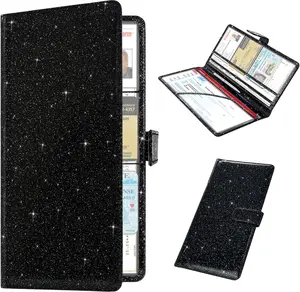 Registration and  Holder,  Glove Box Organizer Cool  Accessories, Auto  Document Holder for Cards, Driver License, Black Glitter