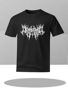 Dark Punk Style Men's T-Shirt, Geometric Print Long Sleeve Tee, Fitted H-Type Design, Streetwear Fashion for Daily Wear