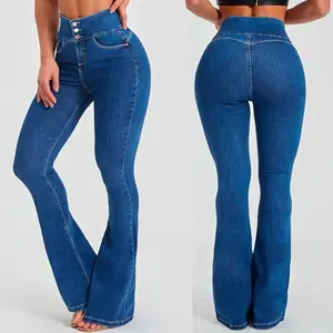 2025 Womens' High-Waist Slim Fit Stretch Shaping Flared Jeans - Comfortable Fit for Everyday Wear - Bottom, Womenswear curve  hugging  jeans