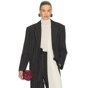 Helsa Stripe Twill Boyfriend Blazer in Dark Grey Stripe