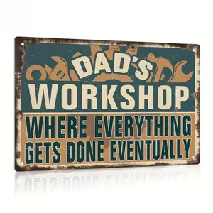 Vintage "Dad's Studio" Metallic Pewter Sign - Rustic Green with Tool Illustration, 7.9 x 11.8 inches - Perfect for men's cave, garage, farmhouse wall art and Father's Day gifts, farmhouse decor | Antique Design | Durable Wall Sign
