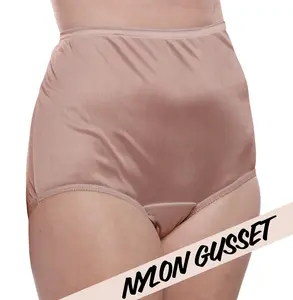 NYLON GUSSET Nylon Brief Panty (Style 331/Plain Jane) 4 Pack in Mocha