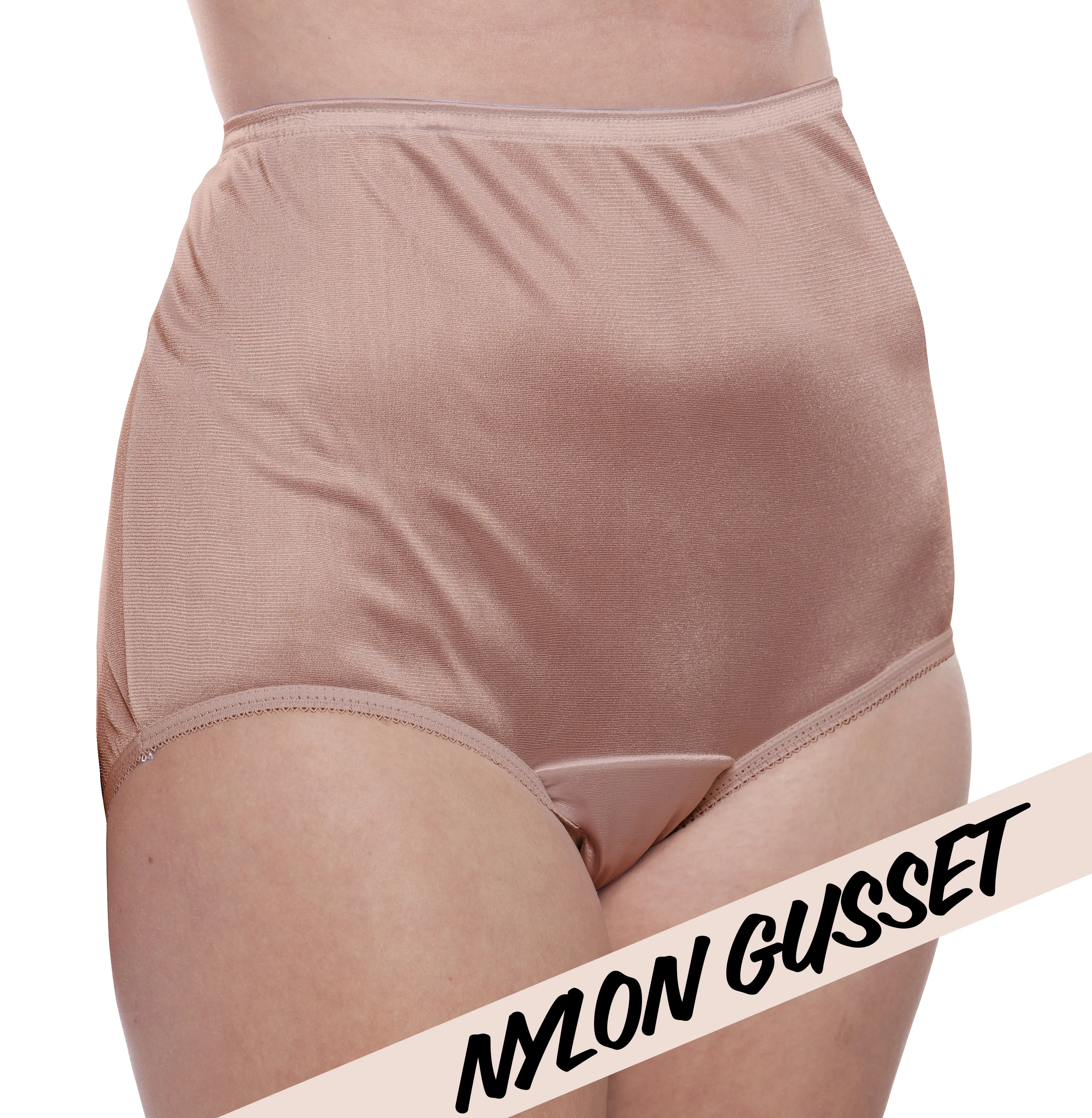 NYLON GUSSET Nylon Brief Panty (Style 331/Plain Jane) 4 Pack in Mocha