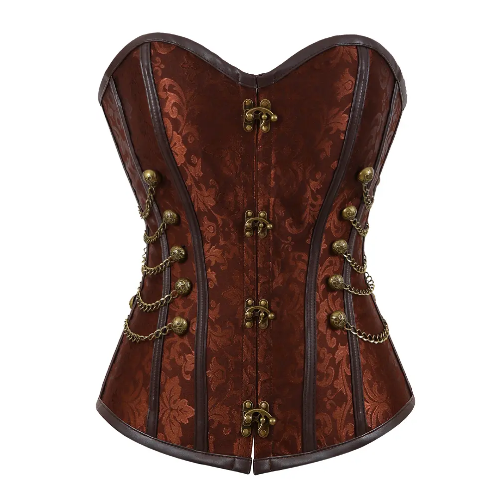 Corset Bustier for Women Top Pirate Steampunk Gothic Lingerie Classic Floral Lace up Plus Size Fashion Cosplay Costumes Fairy Renaissanc Halloween Elegant Brown Black
