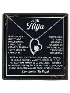 To Daughter Necklace Gift Heart Pendant with Cubic Zirconia,Premium Graduation & 18th Birthday Gift for Daughter From Dad, 'Straighten Your Crown' Encouragement Jewelry