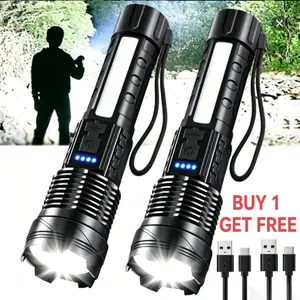 【Father's Day Gift】2/4-Pack LED Rechargeable Flashlights, 6 Modes with COB Light, Ultra-Bright Flashlights, Zoomable Beam, Powerful Energy, Compact Size Outdoor Lighting Tools and Gadgets, Camping Gear, Father's Day Gift Ideas, Cool Gadgets