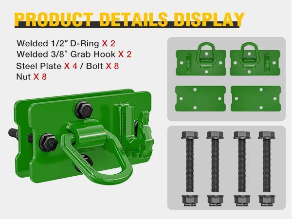 Nilight 2PCS Tractor Bucket Hooks with Tie Down Ring, Grade 70 Grade Forged Steel Bolt-On Grab Hook with Back Plates for Tractor Bucket RV UTV Truck MBS 15000 lbs, Green Nilight 2PCS Tractor Bucket Hooks with Tie Down Ring, Grade 70 Grade Forged Steel Bolt-On Grab Hook with Back Plates for Tractor Bucket RV UTV Truck MBS 15000 lbs, Green