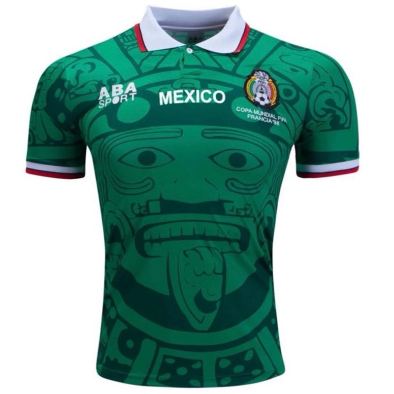 1998 World Cup Mexico National Team Jersey , Black White Green Red, Short Sleeve Soccer Jersey