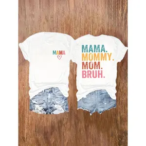 [Casual Crew Neck] Mama' Print Short Sleeve T-Shirt for Women | Polyester Blend | Casual Crew Neck Top | Spring & Summer | Easy Care Womenswear Sweatshirt