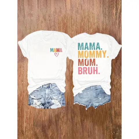 [Casual Crew Neck] Mama' Print Short Sleeve T-Shirt for Women | Polyester Blend | Casual Crew Neck Top | Spring & Summer | Easy Care Tshirt Love