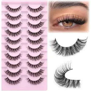 Lashes Natural Look Faux Mink Eyelashes Wispy Clear Band Lashes That Look Like Extensions Natural False Lashes Invisible 3D Strip Eyelashes Pack