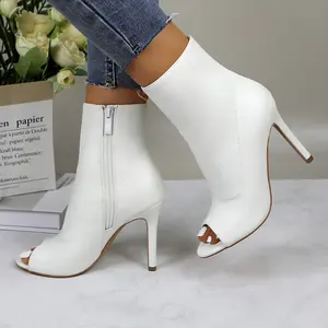 Women's Peep Toe Ankle Booties Sexy Stiletto High Heel Solid Color Sandals Comfortable Dressy Ballroom Dance Performance Casual Shoes Fashion Boots With Side Zipper Girl Footwear for Evening Party Porm Nightclub