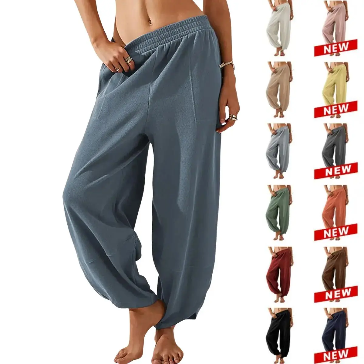 Yeokou Women's Minimalist Basic Bottoms, Casual Loose Baggy Wide-Leg Elastic-Waisted Palazzo Harem Trousers with Pockets,summerwins,summeroutfits,vacationoutfits,beachoutfits,back to school shopping