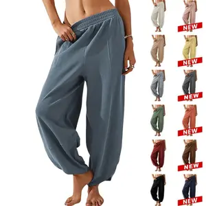 Yeokou Womens Baggy Wide Leg Pants Casual Elastic Waisted Palazzo Harem Pants with Pockets