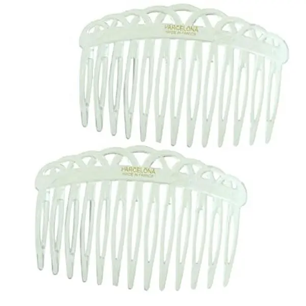 Parcelona French 13 Teeth Crown Small Cellulose Side Hair Combs for Women(2 Pcs)