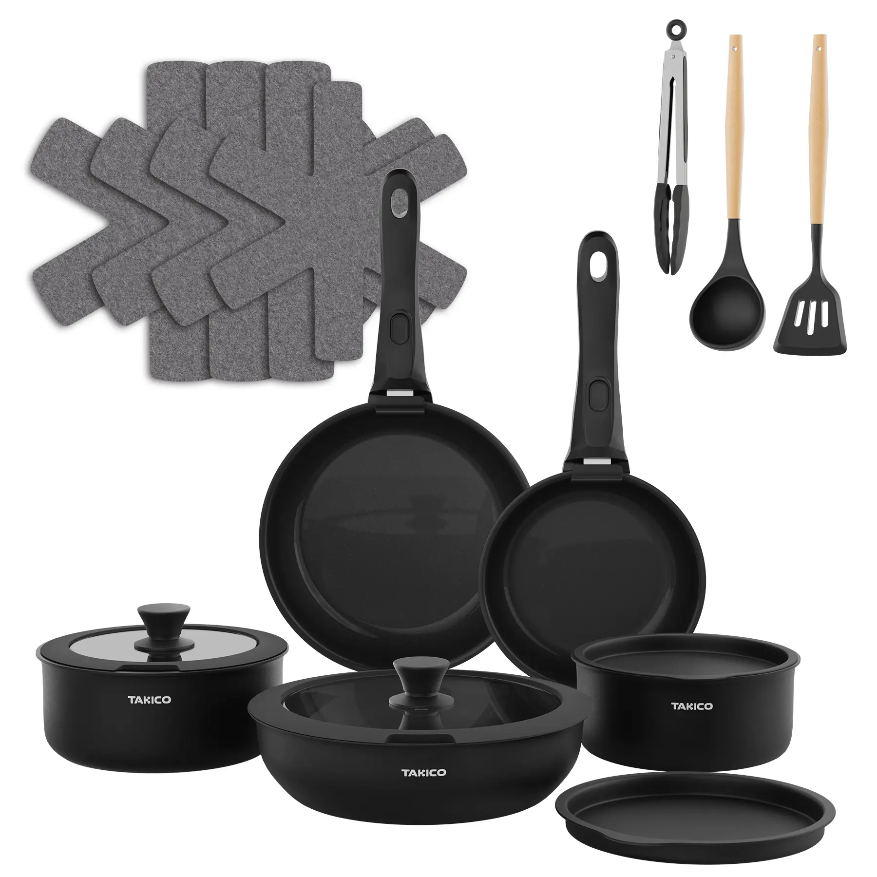 [DealsForYouDays]18Piece Nonstick Cookware Set, Nonstick Cookware Set Detachable Handle, Induction Kitchen Cookware Sets Non Stick with Removable Handle, RV Cookware Set, Oven Safe Black Ceramic Frying Lightweight Pan Pot
