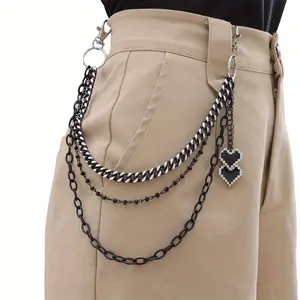 1pc Hip-Hop Trendy Dark Style Double-Layer Heart Chain Belt Pants Chain Accessory for Women, Suitable for Daily Wear and Parties