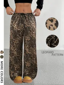 Women's Leopard Print Sweatpants, Casual Straight Leg Comfy Trousers for Daily Wear, Ladies Bottoms for All Seasons