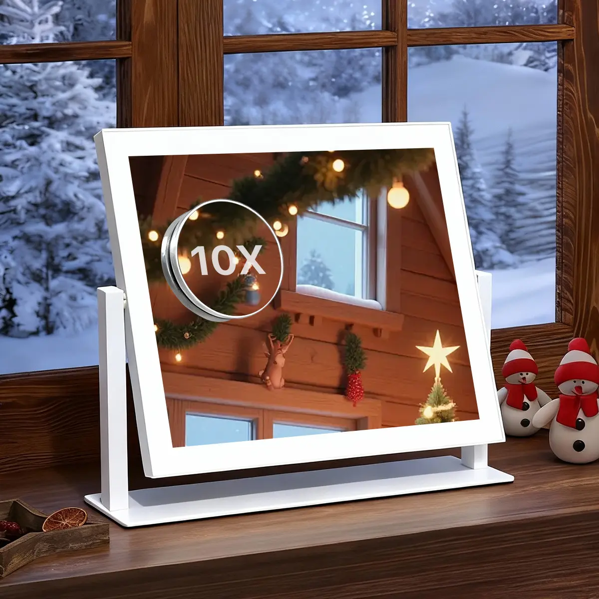 GLITGATE Vanity Mirror with Lights, LED Makeup Mirror with Dimmable 3 Color Modes, Touch Screen Control Vanity Based Mirror Desk Mirror Square White